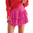 thumbnail image 1 of QHFBli Womens Sequin Sparkly Glitter Mini Pleated High Waisted Tiered Ruffle Flowy Shiny Night Out Club Skirt with Underneath, 1 of 8