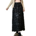 thumbnail image 1 of QHFBli Womens Sequin Velvet Skirt Elastic High Waist Sparkle Split Hem Night Out Party Maxi Skirt, 1 of 5