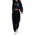 thumbnail image 1 of QHFBli Womens Shiny Metallic 2 Piece Outfits Colorblock Holographic Jogger Long Sleeve Crop Hoodie Sweatsuit Sets, 1 of 5