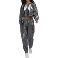 thumbnail image 1 of QHFBli Womens Shiny Metallic 2 Piece Outfits Colorblock Holographic Jogger Long Sleeve Crop Hoodie Sweatsuit Sets, 1 of 5