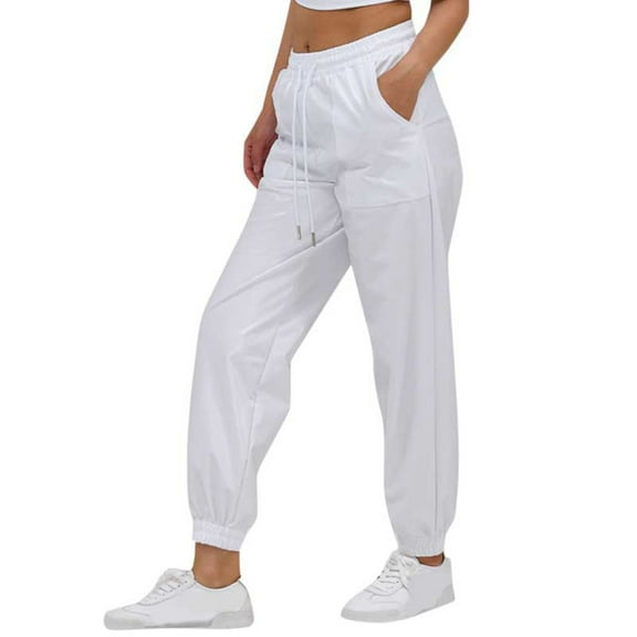 QHFBli Womens Shiny Metallic High Waist Stretchy Jogger Pants, Wet Look Hop Club Wear Holographic Trousers Sweatpant Lounge Trousers