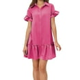 thumbnail image 1 of QHFBli Womens Summer Button Down Shirt Dress Casual Ruffle Sleeve Shift Mini Dresses with Pockets, 1 of 6