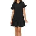 thumbnail image 1 of QHFBli Womens Summer Button Down Shirt Dress Casual Ruffle Sleeve Shift Mini Dresses with Pockets, 1 of 6