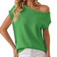 thumbnail image 1 of QHFBli Womens Summer Off The Shoulder Knit Tops 2025 Casual Short Sleeve Oversized Shirt, 1 of 5