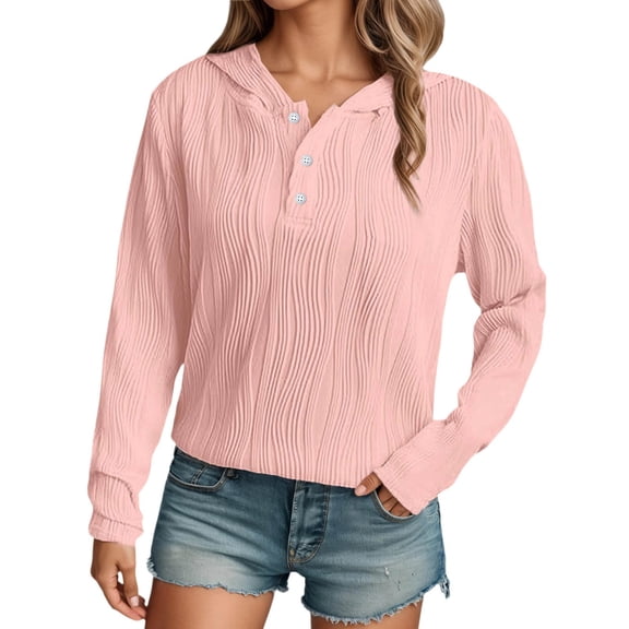 QHFBli Womens Sweatshirts Hoodies Casual Loose Long Sleeve V Neck Button Down Shirts Tops Pullover Fall Clothes Outfits