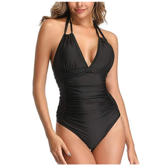 QHFBli Womens Tummy Control Swimwear One Piece Retro Swimsuit Ruched Vintage Bathing Suit