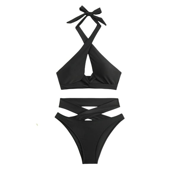 QHFBli Womens Two Piece Bathing Suit Criss Cross Underwire Bikini High Cut Swimsuit