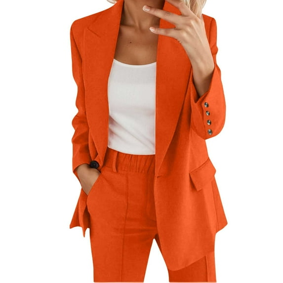 QHFBli Womens Two Piece Blazer Outfits Business Suit Set Work Office Notched Collar Jacket Dressy Matching Pantsuit