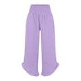 thumbnail image 1 of QHFBli Womens Wide Leg Linen Pants Smocked Elastic Waist Ruffle Hem Palazzo Pants Summer Loose Comfy Beach Pants with Pockets, 1 of 5