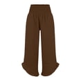 thumbnail image 1 of QHFBli Womens Wide Leg Linen Pants Smocked Elastic Waist Ruffle Hem Palazzo Pants Summer Loose Comfy Beach Pants with Pockets, 1 of 5