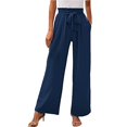 thumbnail image 1 of QHFBli Womens Wide Leg Lounge Pants with Pockets Lightweight High Waisted Adjustable Tie Knot Loose Trousers, 1 of 5