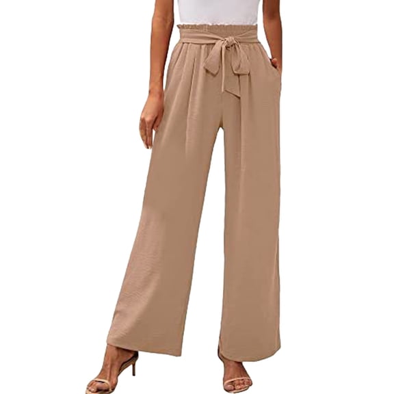 QHFBli Womens Wide Leg Lounge Pants with Pockets Lightweight High Waisted Adjustable Tie Knot Loose Trousers