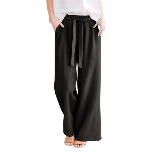 QHFBli Womens Wide Leg Pants High Waisted Flowy Tie Knot Trousers Business Casual Outfits with Pockets