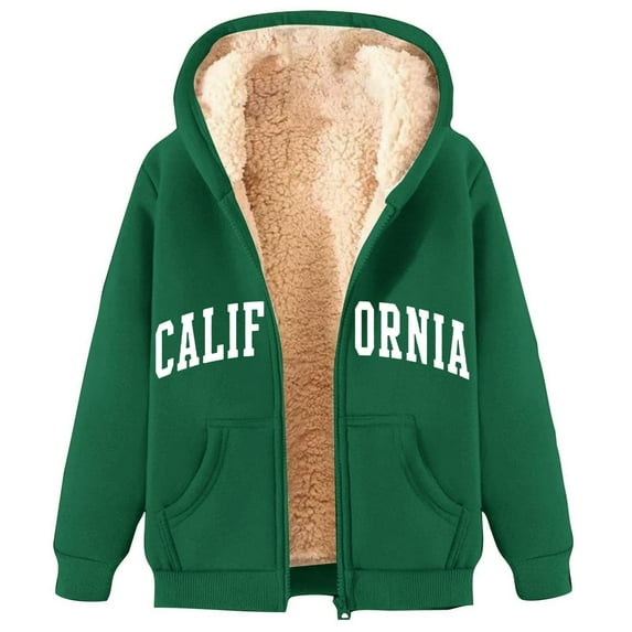 QHFBli Womens Zip Up Hoodies Casual Oversized Fleece Jacket Trendy Hoodie Winter Sherpa Jacket Warm Winter Coats Pockets b-Green M