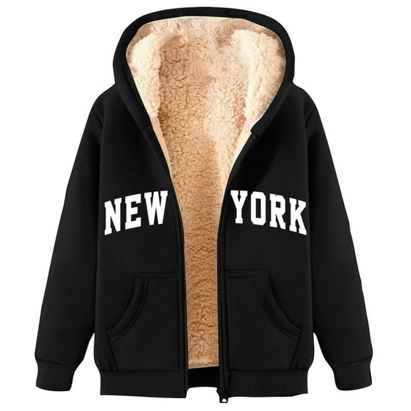 QHFBli Womens Zip Up Hoodies Casual Oversized Fleece Jacket Trendy Hoodie Winter Sherpa Jacket Warm Winter Coats Pockets d-Black M