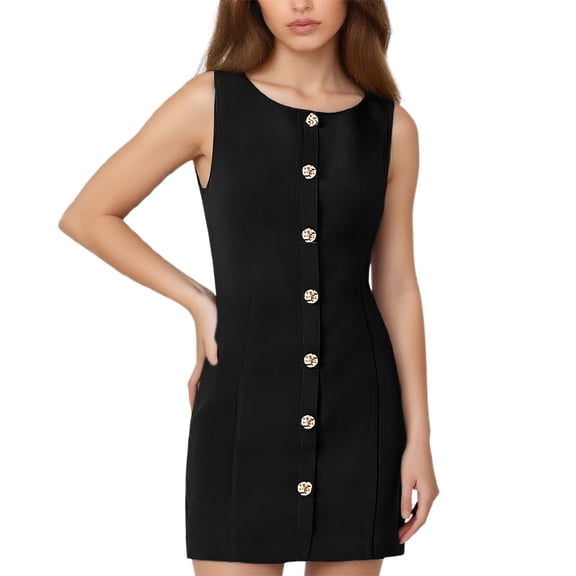 QHFBli Work Dresses for Women 2025 Spring Business Formal Short Dress Sleeveless Button Down Elegant Office Outfits