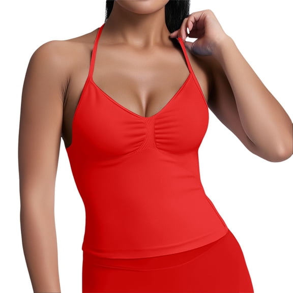 QHFBli Workout Tops for Women Racerback Basic Tank Summer 2025 Camisole V Neck Slim Fit Ribbed Sleeveless