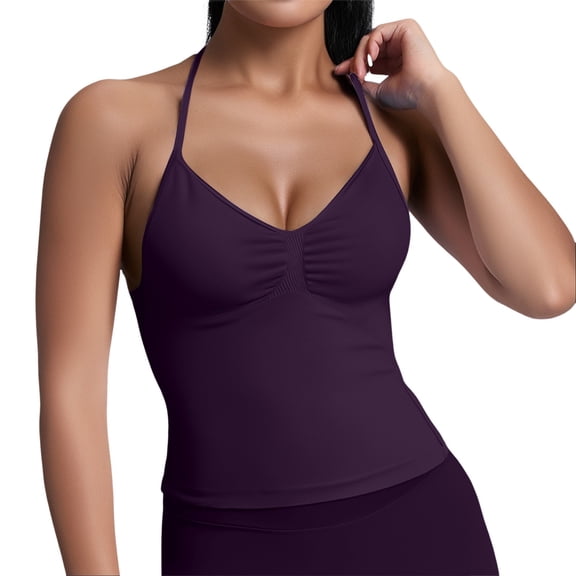 QHFBli Workout Tops for Women Racerback Basic Tank Summer 2025 Camisole V Neck Slim Fit Ribbed Sleeveless