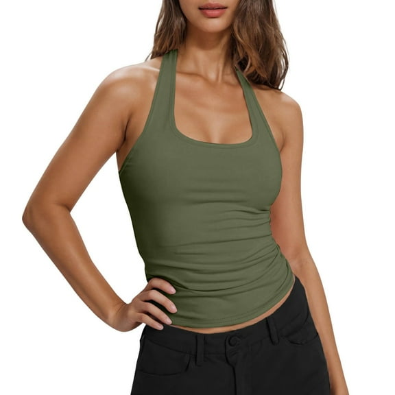 QHFBli Workout Tops for Women Racerback Basic Tank Summer 2025 Camisole V Neck Slim Fit Ribbed Sleeveless
