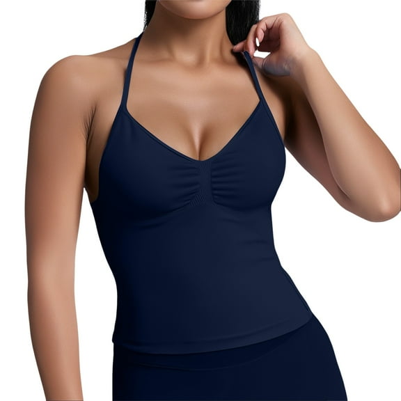 QHFBli Workout Tops for Women Racerback Basic Tank Summer 2025 Camisole V Neck Slim Fit Ribbed Sleeveless