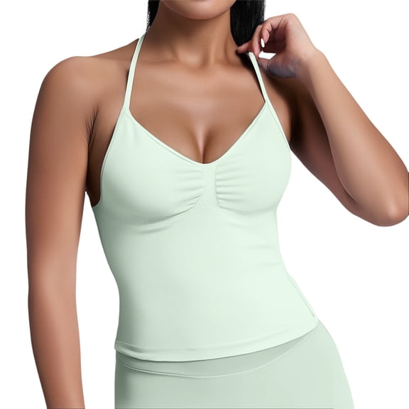QHFBli Workout Tops for Women Racerback Basic Tank Summer 2025 Camisole V Neck Slim Fit Ribbed Sleeveless