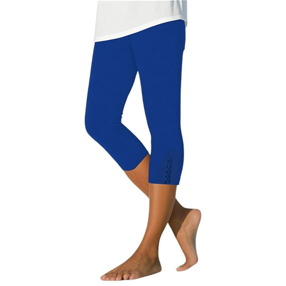 QHFBli Yoga Leggings for Women Summer Women's Fashion Casual Solid Hollowed Out 3/4 Length Capri Pants for Everyday Wear Comfortable Stretchy High Waisted