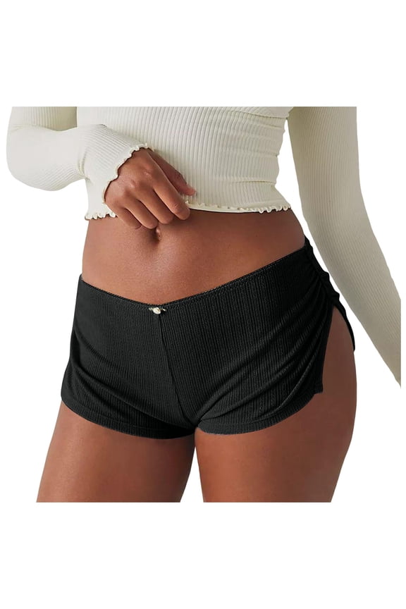 Yoga Leggings for Women Women's Low Waist Micro Shorts with Side Slit Stretch Fabric Slim Fit Ruched Design for Comfortable Pajamas