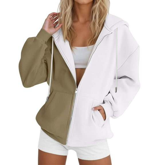 QHFBli Zip Up Hoodie Women Oversized Fall Fashion Long Sleeve Hooded Sweatshirts Casual Y2K Jacket 2045 Winter Clothes