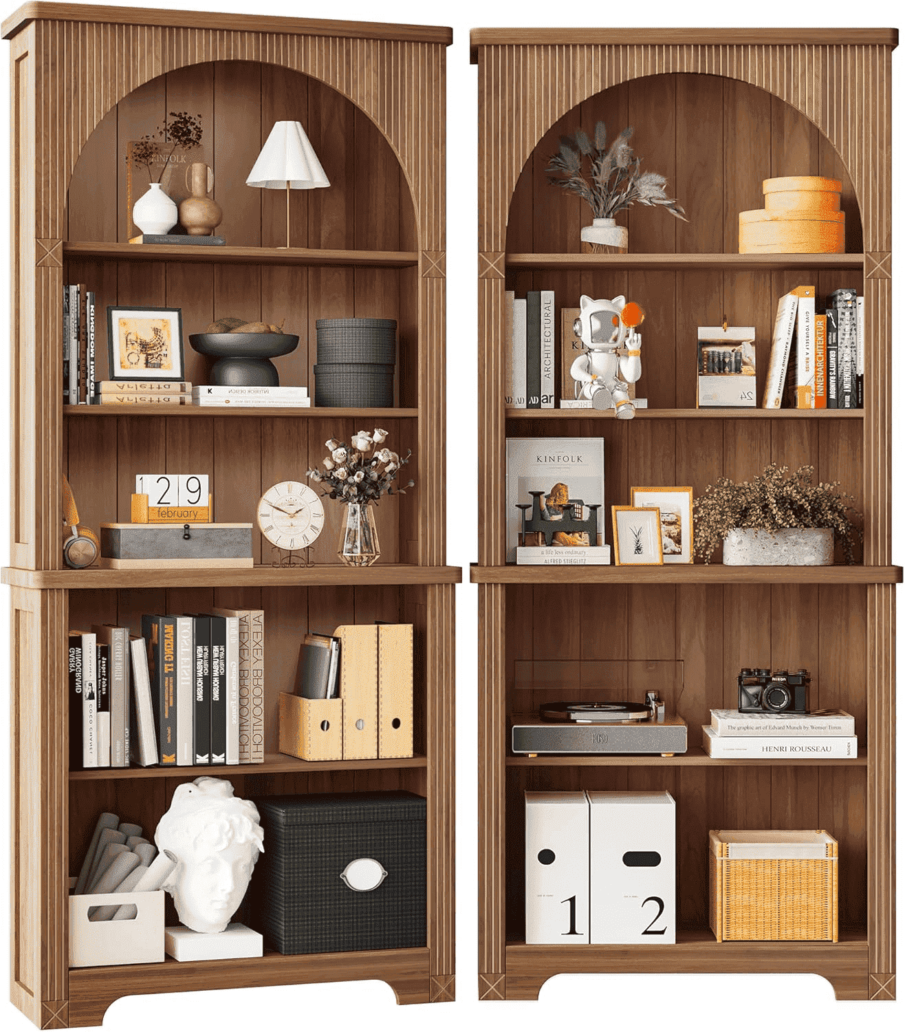 LEFHDA 2PCS 71" Tall Bookshelf, 5-Tier Bookshelf, Farmhouse Arched Bookcase, Open Display Storage Shelf Adjustable Bookshelf for Home Office, Living Room(Walunt) - Walmart.com