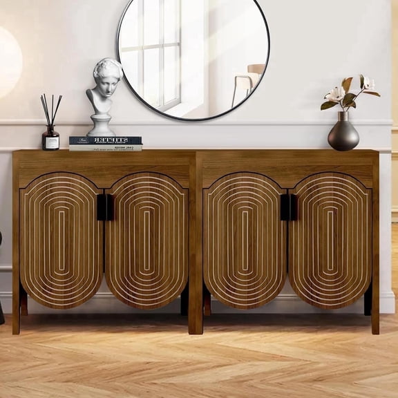LEFHDA 2PCS Buffet Cabinet, Sideboard Cabinet with Storage, Accent Storage Cabinet with Carved Arc Door Design for Kitchen Dining Room, 2 Doors Buffet Cabinet with Adjustable Shelves