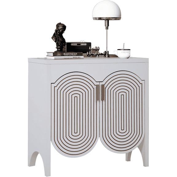 LEFHDA Buffet Cabinet, Sideboard Cabinet with Storage, Accent Storage Cabinet with Carved Arc Door Design for Kitchen Dining Room, 2 Doors Buffet Cabinet with Adjustable Shelves