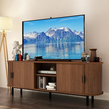 LEFHDA 62" TV Stand, Storage Cabinet and Entertainment Center with Tambour Door, Mid Century Modern TV Stand for Living Room, Modern TV Console Table for 65/70 Inch TV (Walunt)