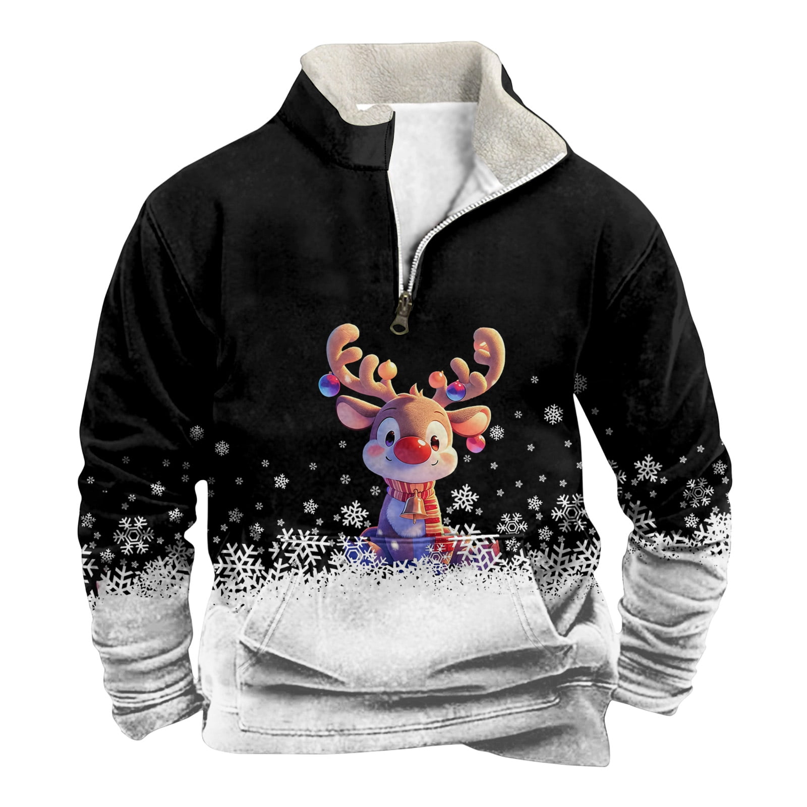 QHRMKOG 2025 Christmas Sweatshirts Men Casual Reindeer Graphic Stand Up ...