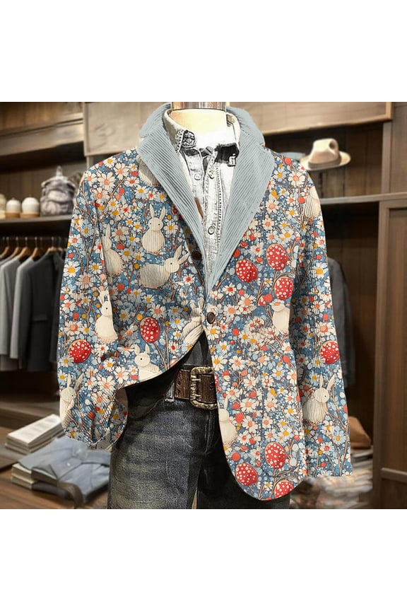 2026 Easter Jacket for Men Fashion Easter Egg Graphic Party Blazer Relaxed Fit Holiday Corduroy Button Suit Jackets Fall Comfort Jacket Red S