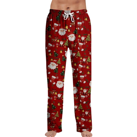 QHRMKOG 2026 New Christmas Pants Men Loose Fit Xmas Graphic Pj Pants Comfort Drawstring Elastic Waist Pj Bottoms Casual Trousers with Pockets Red XL