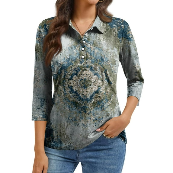 QHRMKOG 3/4 Sleeve Polo Shirts for Women Retro Collared Golf Shirt Relaxed Fit Bisiness Button Down Polo Shirt Summer Casual Blouse Green 2XL