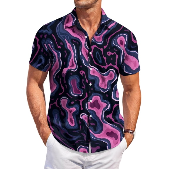QHRMKOG Beach Shirts for Men Loose Fit Tropical Print Short Sleeve Hawaiian Shirts Light Holiday Button Beach Shirt Summer Casual Shirt Purple M