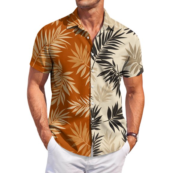 QHRMKOG Beach Shirts for Men Loose Fit Tropical Print Short Sleeve Hawaiian Shirts Light Holiday Button Beach Shirts Summer Casual Top Yellow S