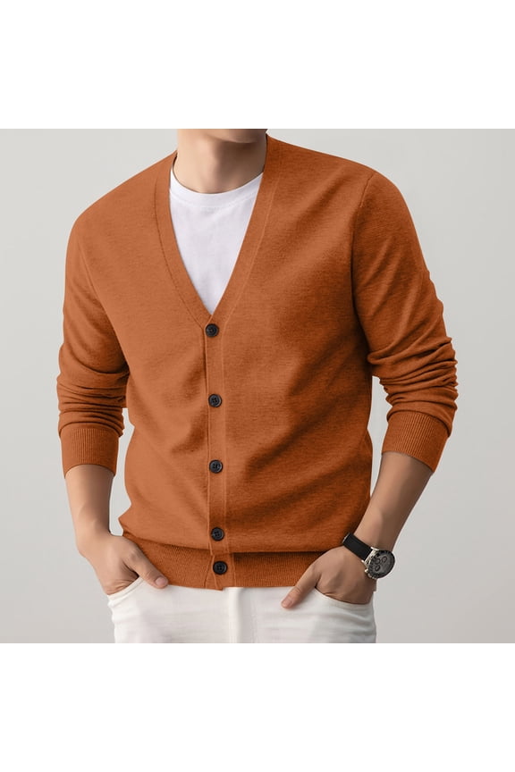 Cardigan Sweaters for Men Relaxed Fit Long Sleeve V Neck Cardigan Casual Solid Color Button Up Cardigan Sweaters Autumn Warm Knit Sweater Yellow 2XL