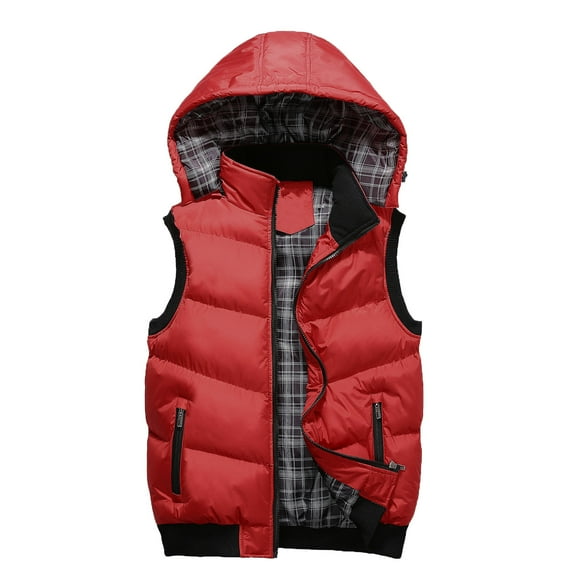 QHRMKOG Chaleco Para Hombre Casual Basic Color Zipper Sleeveless Hooded Vests with Pockets Loose Fit Thermal Jackets Workout Outerwear Red M