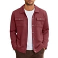 thumbnail image 1 of QHRMKOG Chambray Shirt Men Loose Fit Long Sleeve Shacket with Flap Pockets Button Down Jackets Casaul Shirt Jackets Red 3XL, 1 of 5