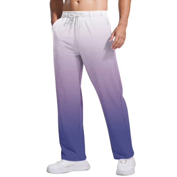 QHRMKOG Elastic Waist Pants Men Relaxed Fit Hiking Joggers Tie- Gradient Drawstring Straight Leg Sweatpants Fashion Pants with Pockets White L