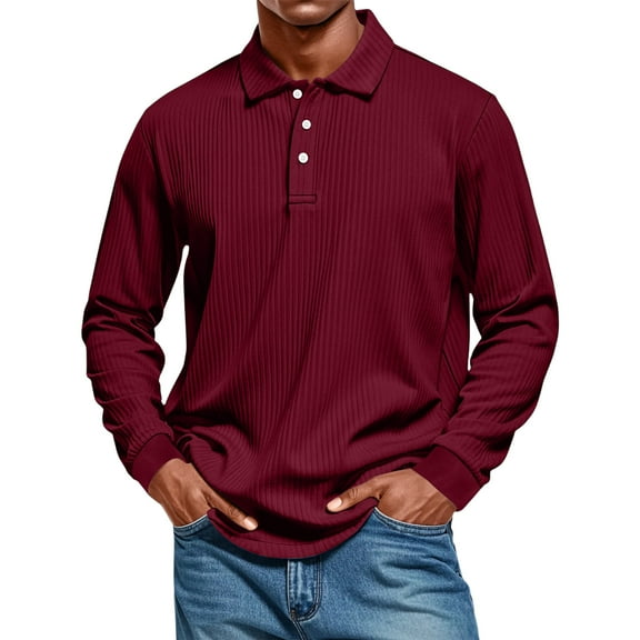QHRMKOG Golf Polos for Men Sport Quick Dry Full-Length Sleeve Collared Polo Shirt Fashion Loose Fit Button Golf Shirt Lightweight Top Red XL