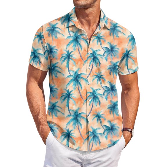 QHRMKOG Hawaiian Shirt for Men Loose Fit Print Short Sleeve Beach Shirt Breathable Tropical Holiday Button Down Hawaiian Shirt Summer Trendy Top Blue 4XL