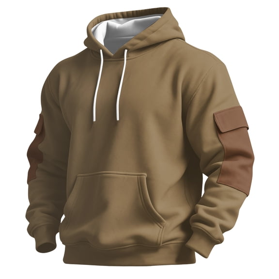 QHRMKOG Hoodie Men Long Sleeve Drawstring Hooded Sweatshirts with Pockets Essentials Outdoor Shirts Fall Trendy Pullover Top Brown M