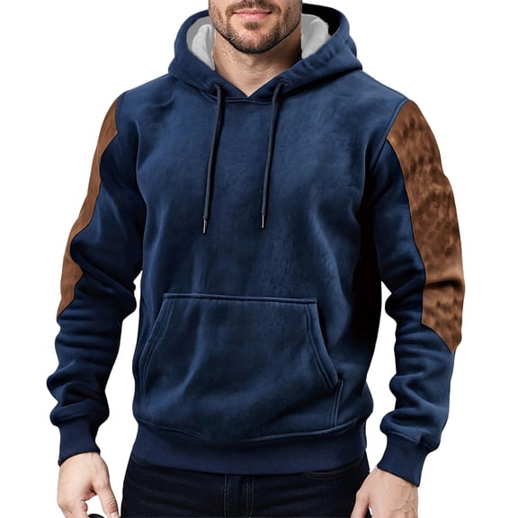 QHRMKOG Hoodies for Men Fall Winter Warm Soft Fleece-Lined Hoodie with Pockets Relaxed Fit Hooded Sweatshirt Casual Outfit Blue 3XL