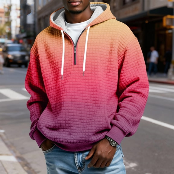 QHRMKOG Hoodies for Men Loose Fit 1/4 Zip Plaid Hooded Sweatshirt with Pockets Trendy Long Sleeve Drawstring Pullover Hoodie Fall Warm Shirts Red S