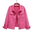 thumbnail image 1 of QHRMKOG Hot Pink Women's Denim Jackets Fall Lightweight Crop Long Sleeve Jean Jackets Button Down Solid Color Shacket Vintage Trendy Blazer Fashion Casual Outfit with Pocket XL, 1 of 3