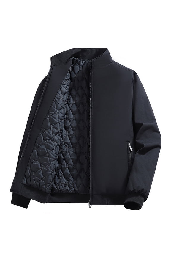 Jackets for Men Relaxed Fit Full Zip Cotton Lining Baseball Jackets with Pockets Warm Varsity Jacket Trendy Coat Black 7XL