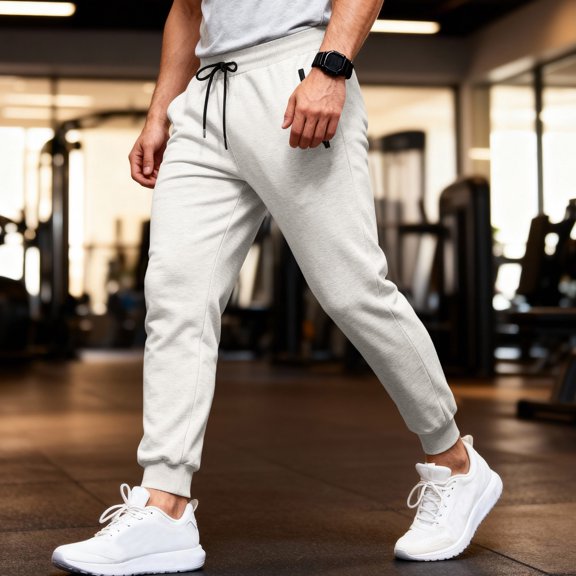 QHRMKOG Joggers for Men Solid Color Gym Elastic Waist Sweatpants Autumn Active Fit Fleece-Lined Joggers Trendy Drawstring Pants with Pockets White S